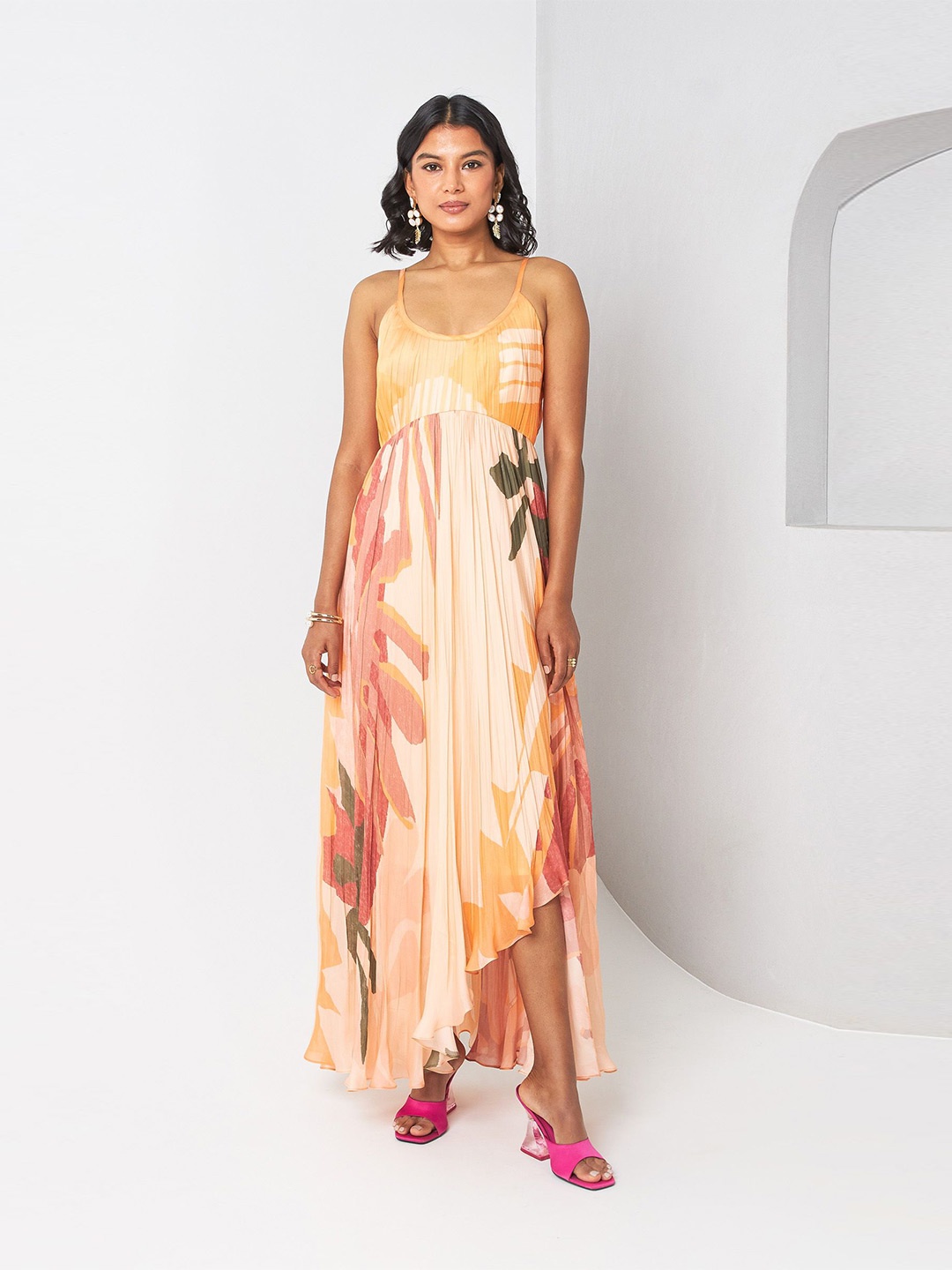 

Vedika M Floral Print Maxi Dress, Beige