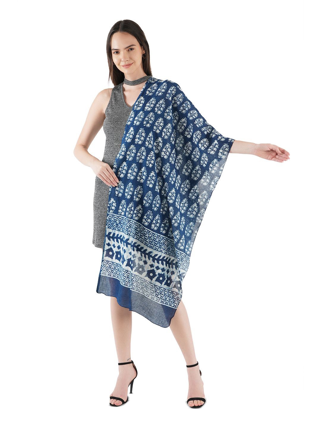 

Style Shoes Women Dyed Cotton Stole, Blue