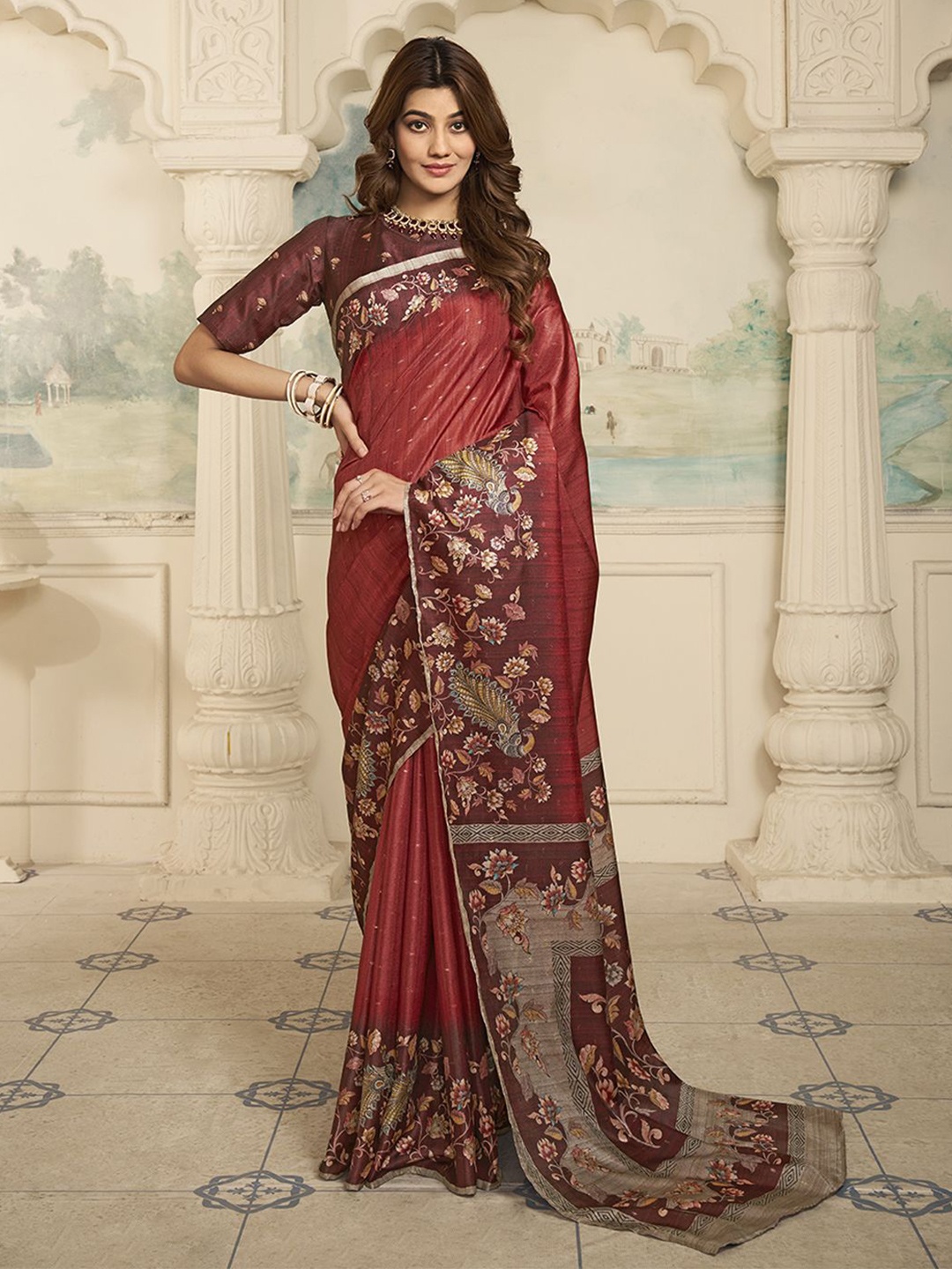 

Inddus Floral Woven Design Zari Saree, Maroon