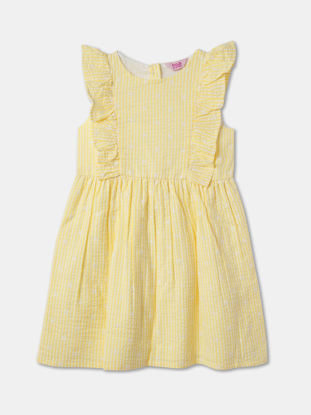 

R&B Striped Flutter Sleeve Fit & Flare Dress, Yellow