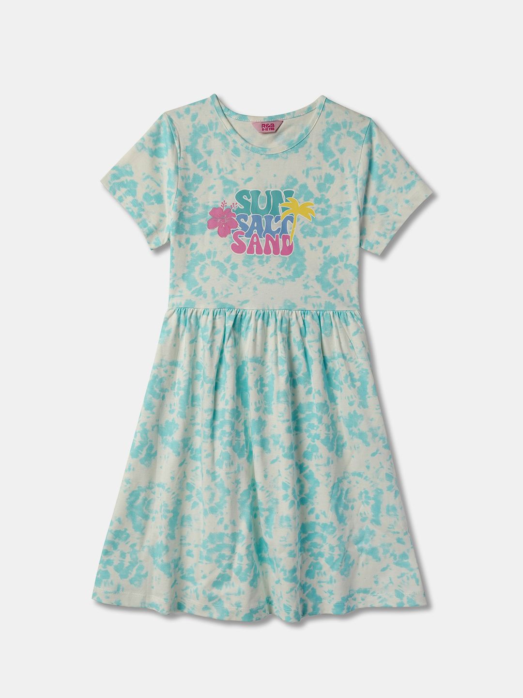 

R&B Floral Girl Round Neck Cotton Dress, White
