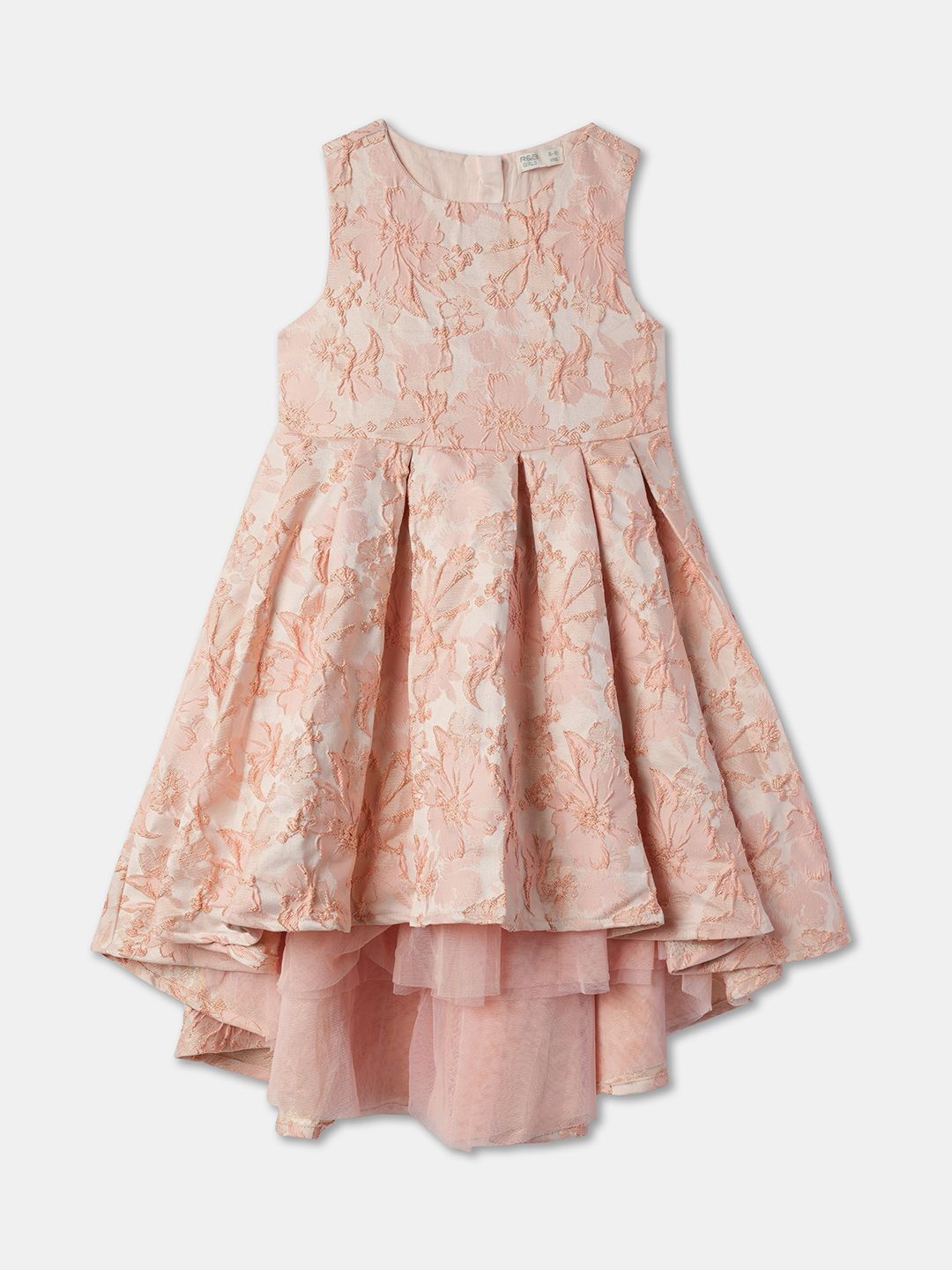 

R&B Girls Round Neck Fit & Flare Dress, Peach