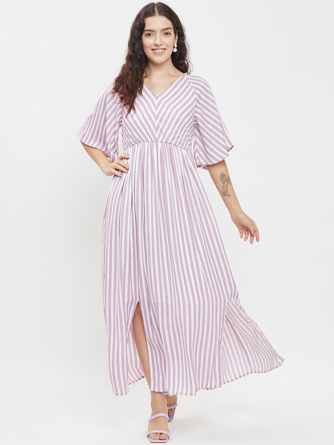 

Ruhaans Striped Flared Sleeve Georgette Maxi Dress, Pink