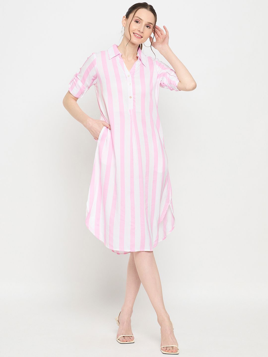 

Ruhaans Striped Shirt Dress, Pink