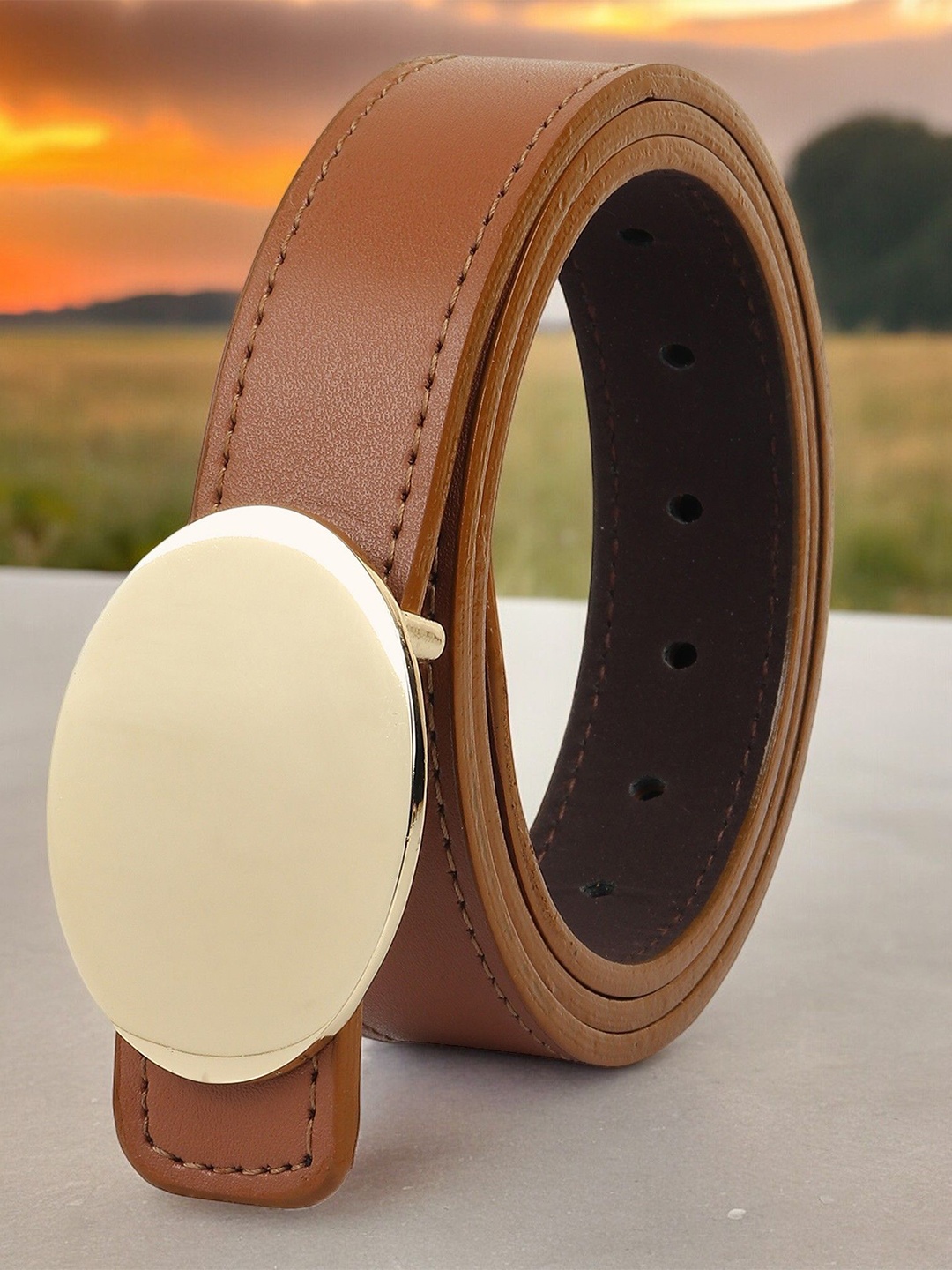 

Kastner Women Solid Push Pin Casual Belt, Tan