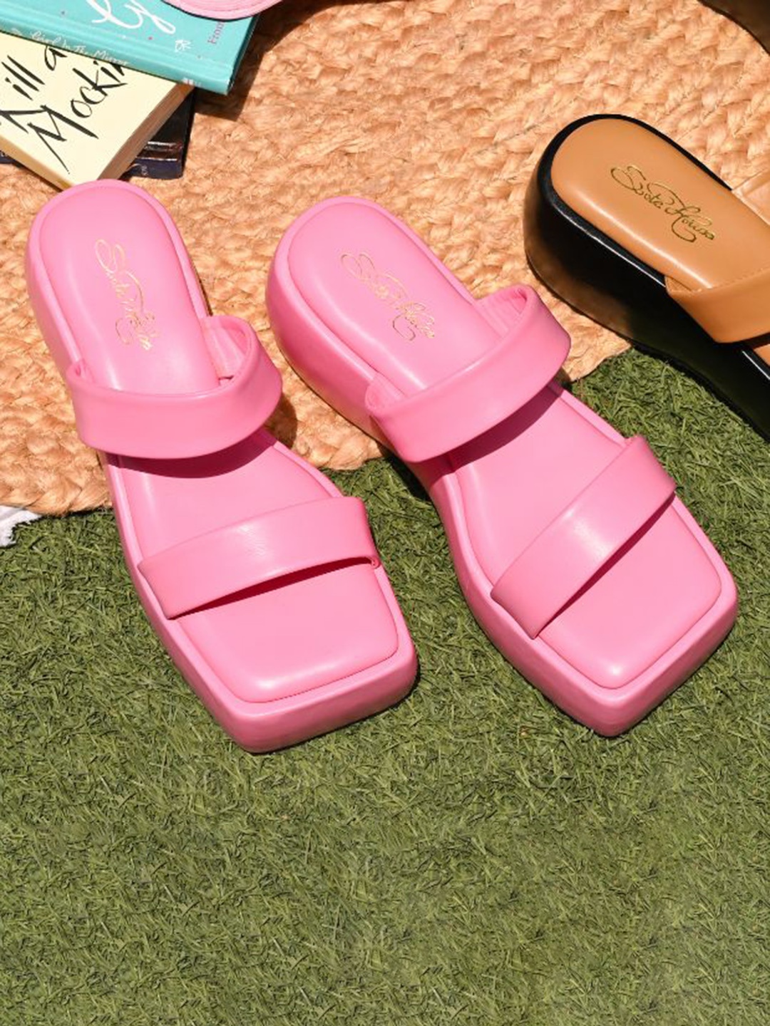 

Sole House PU Peep Toes Flatform with, Pink