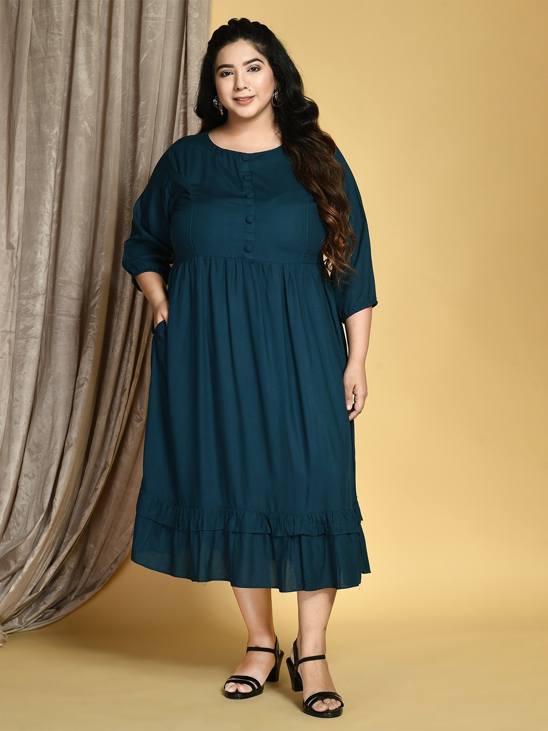 

DesiNoor.com Women Plus Size Empire Midi Dress, Blue