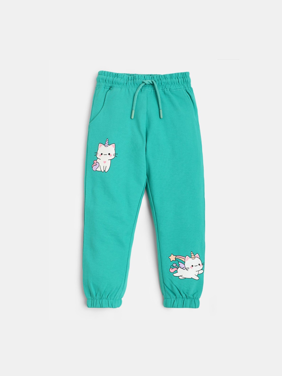 

R&B Girls Mid-Rise Regular Fit Joggers Cotton Trousers, Green