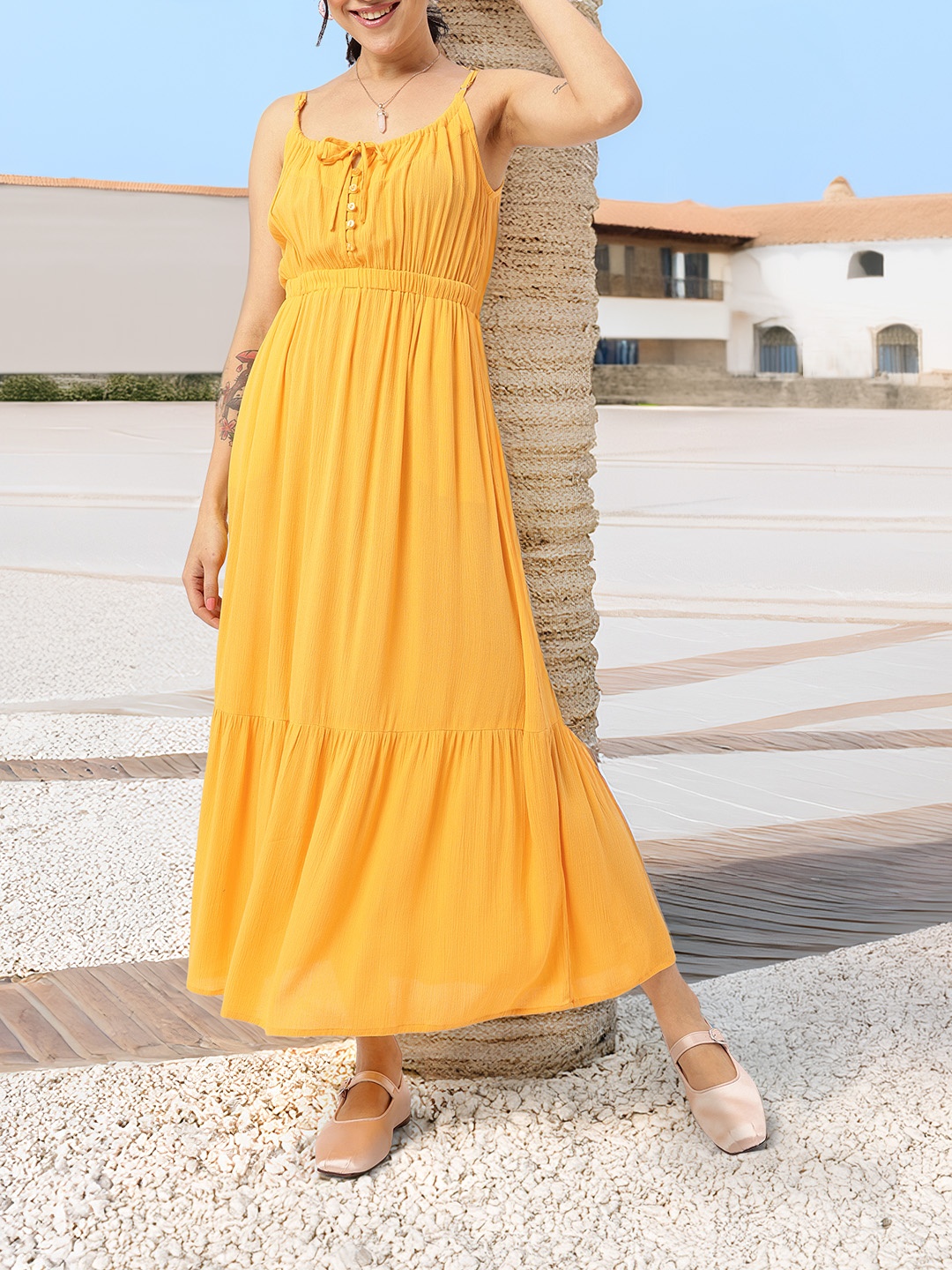 

DressBerry Summer Bae Strappy Fit and Flare Maxi Dress, Yellow