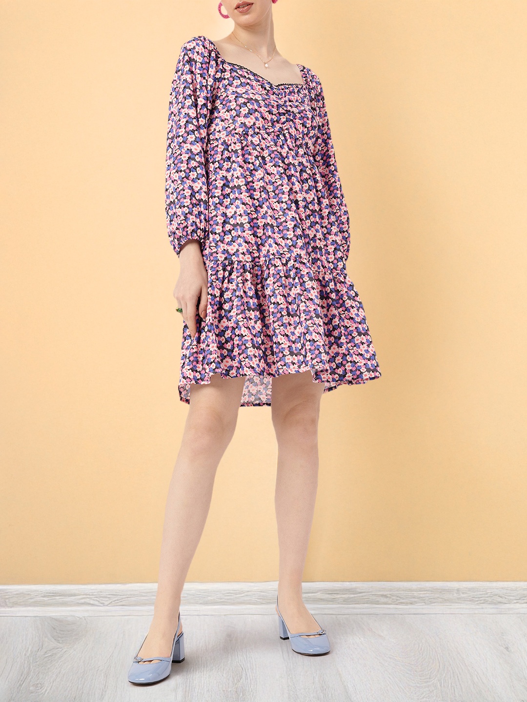 

DressBerry Floral Flirty Fun Printed Smocked A-line Dress, Multi