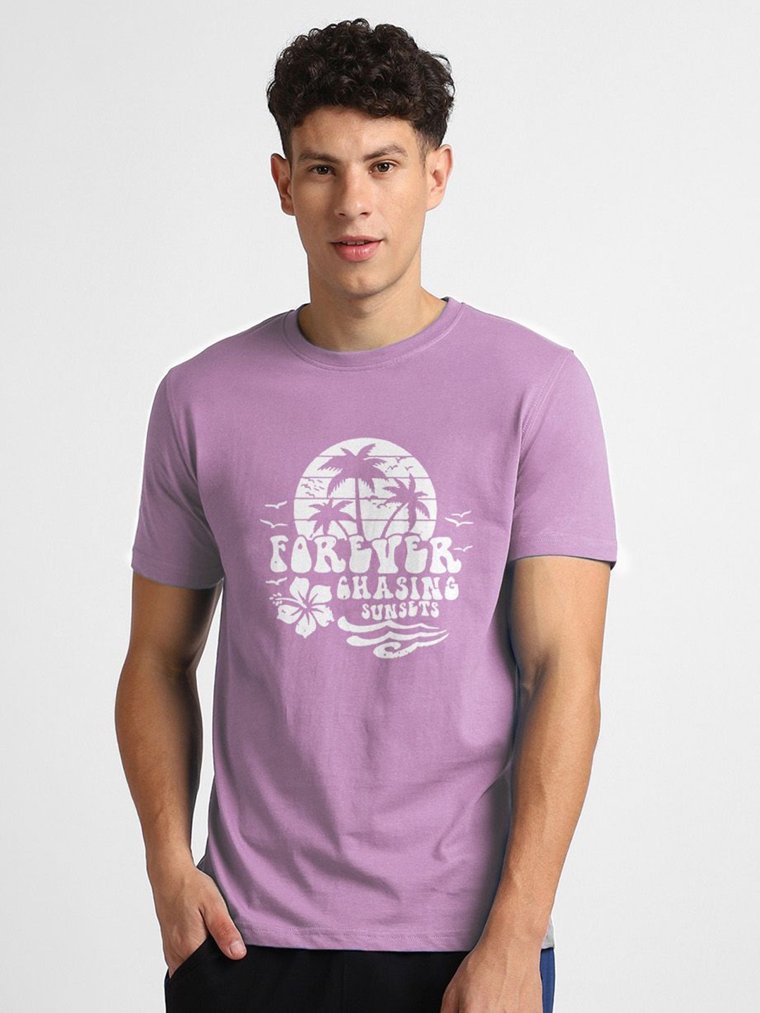NOBERO Men Graphic Printed Pure Cotton T-shirt, Purple