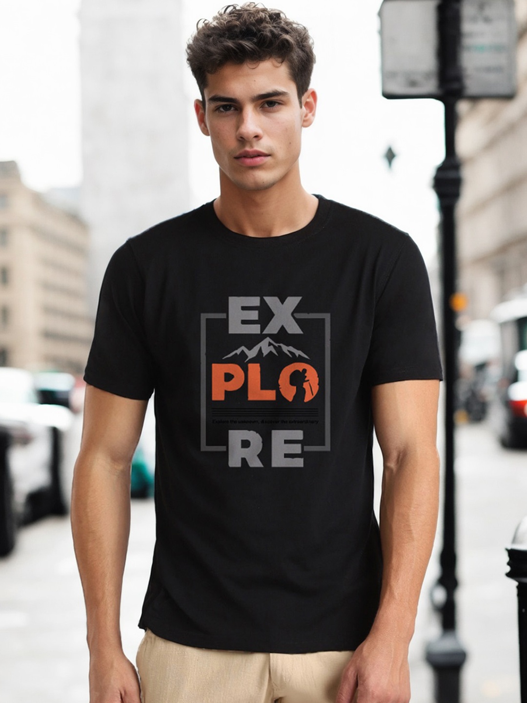 

NOBERO Men Graphic Printed Pure Cotton T-shirt, Black