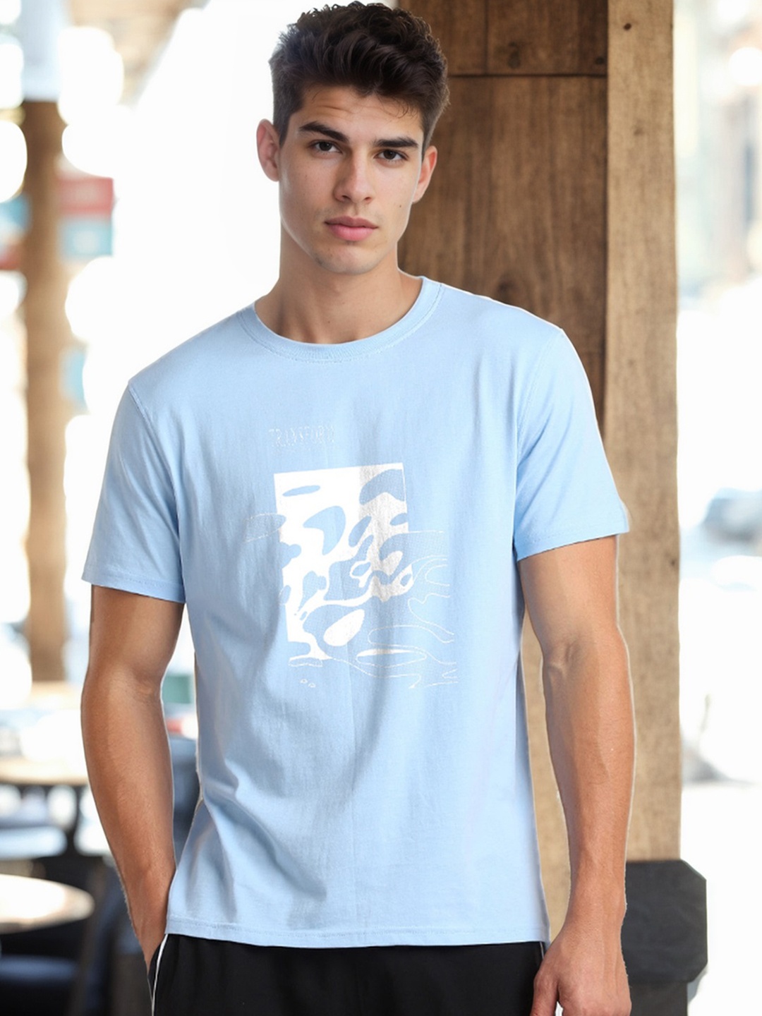 

NOBERO Men Graphic Printed Pure Cotton T-shirt, Blue