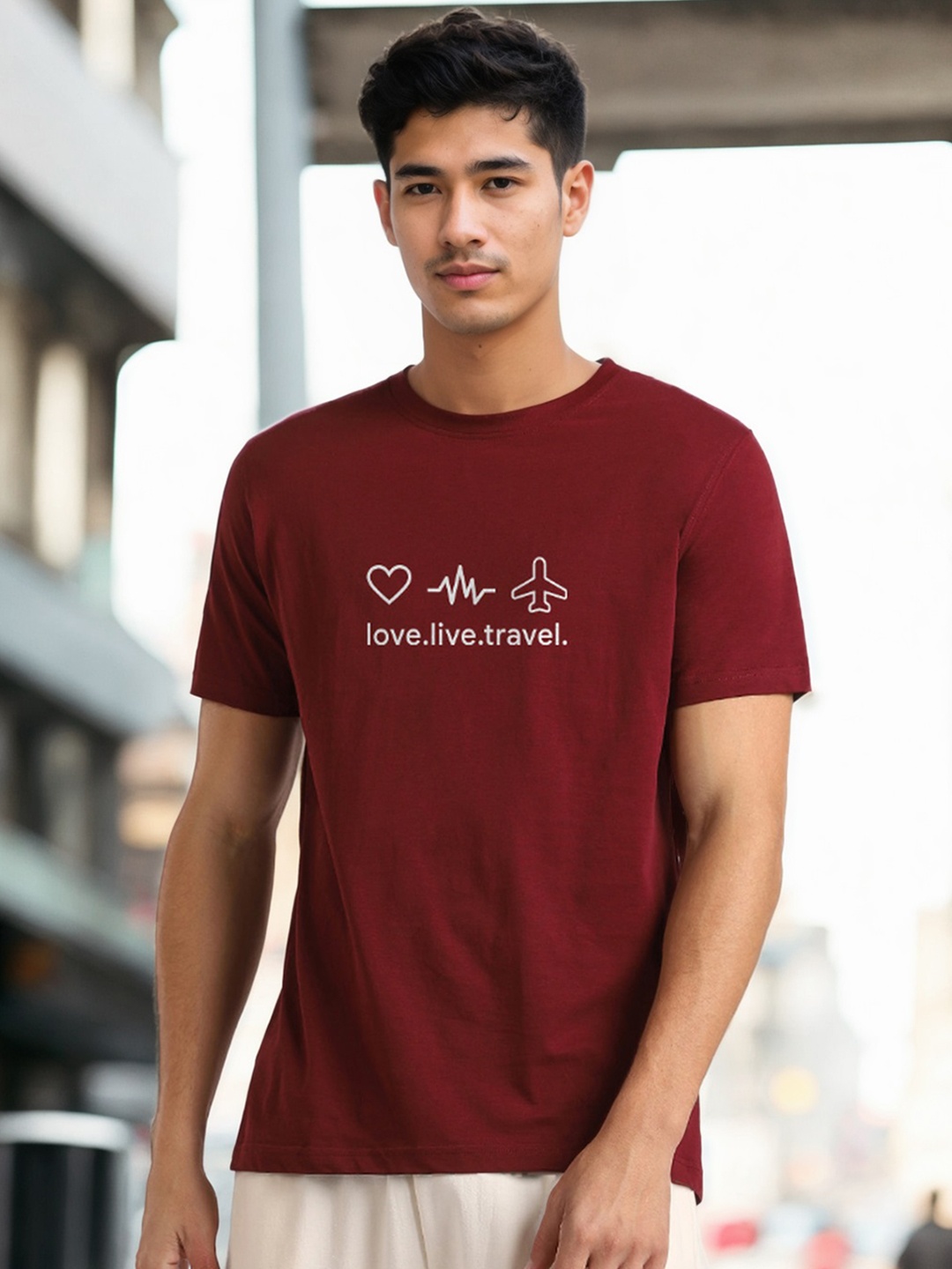 

NOBERO Men Graphic Printed Pure Cotton T-shirt, Maroon