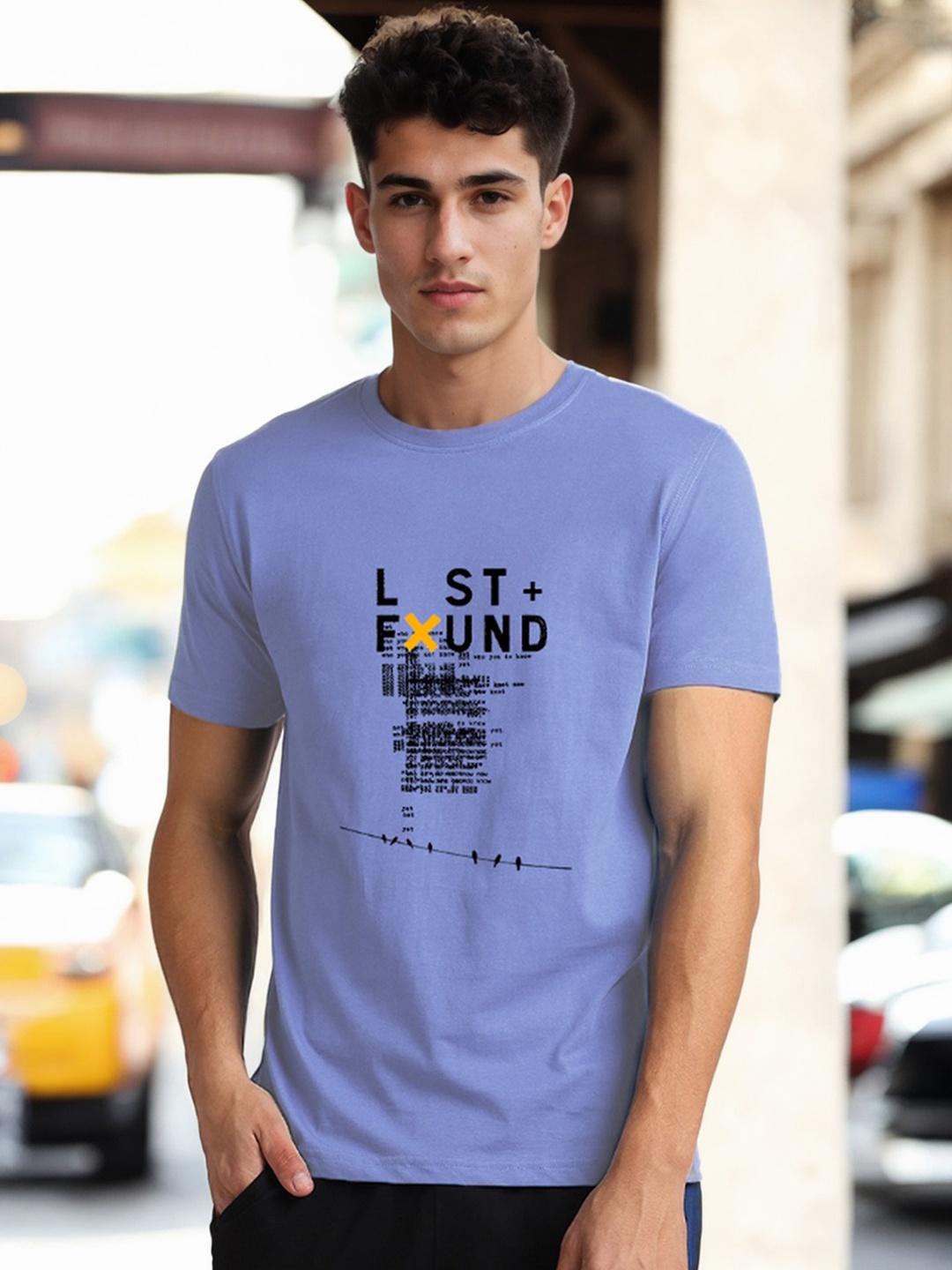 NOBERO Men Graphic Printed Pure Cotton T-shirt, Blue
