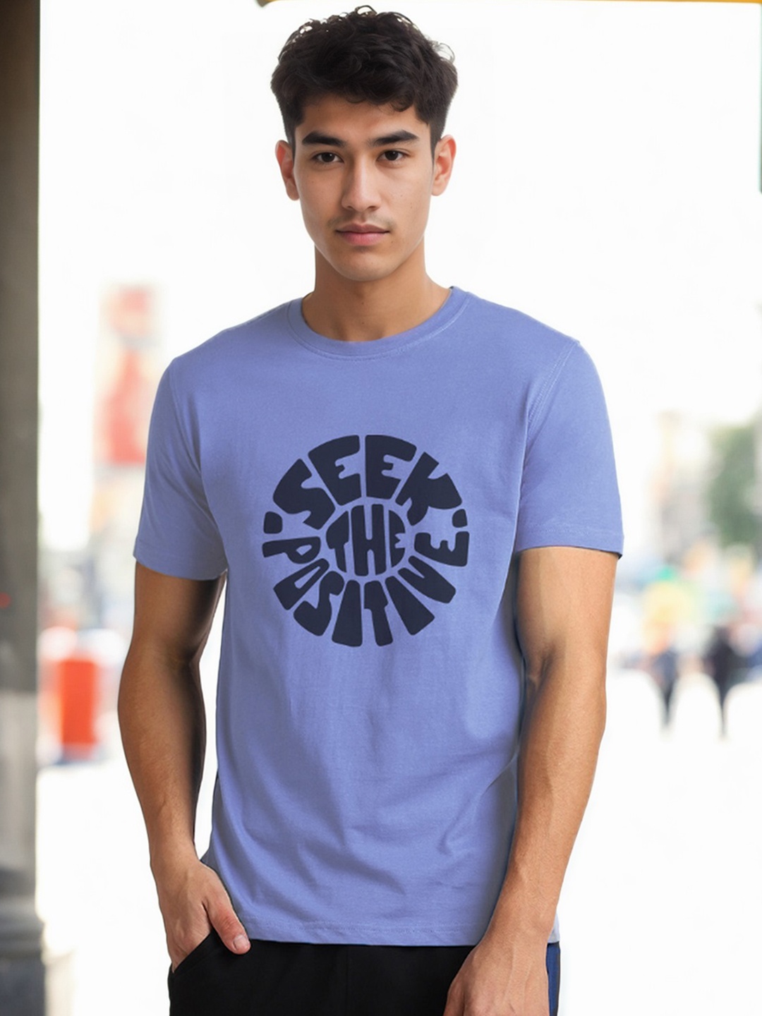 

NOBERO Men Graphic Printed Pure Cotton T-shirt, Blue