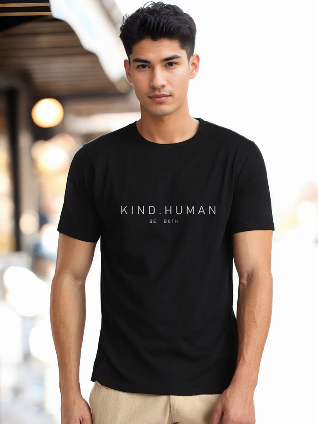 

NOBERO Men Typography Printed Pure Cotton T-shirt, Black