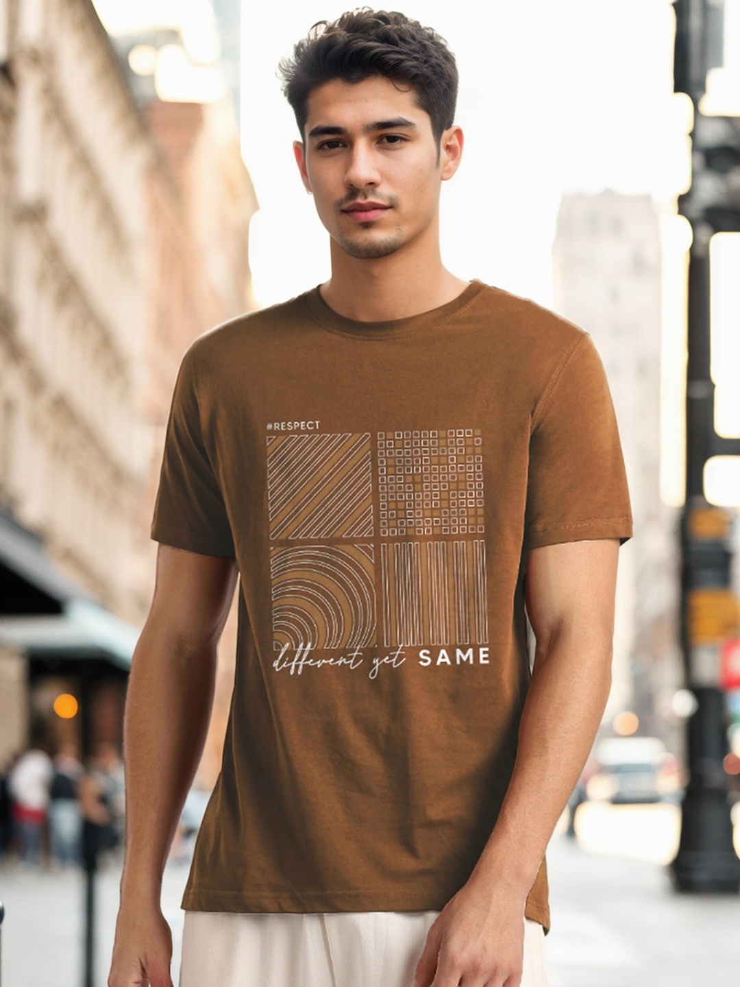 

NOBERO Men Graphic Printed Pure Cotton T-shirt, Brown