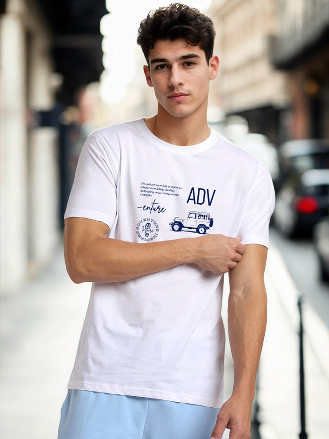 NOBERO Men Graphic Printed Pure Cotton T-shirt, White