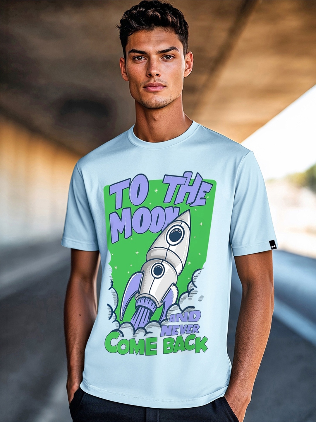 

Bewakoof Men Graphic Printed Round Neck Pure Cotton T-shirt, Blue