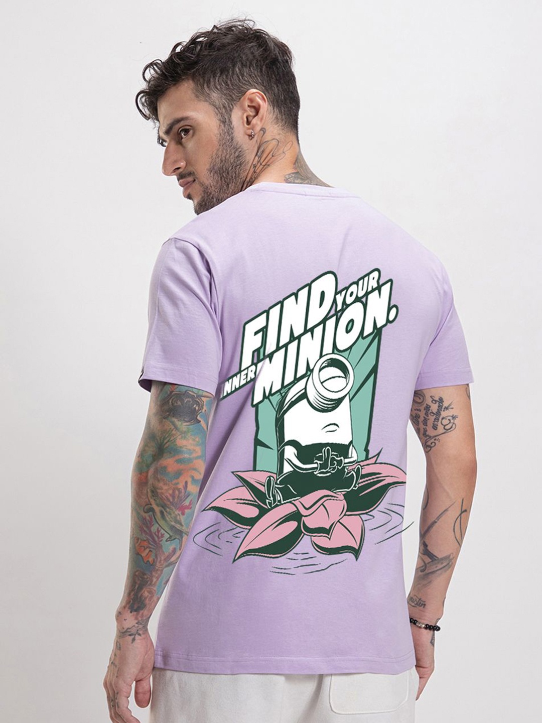 

Bewakoof Men Minions Graphic Printed Round Neck Pure Cotton T-shirt, Purple