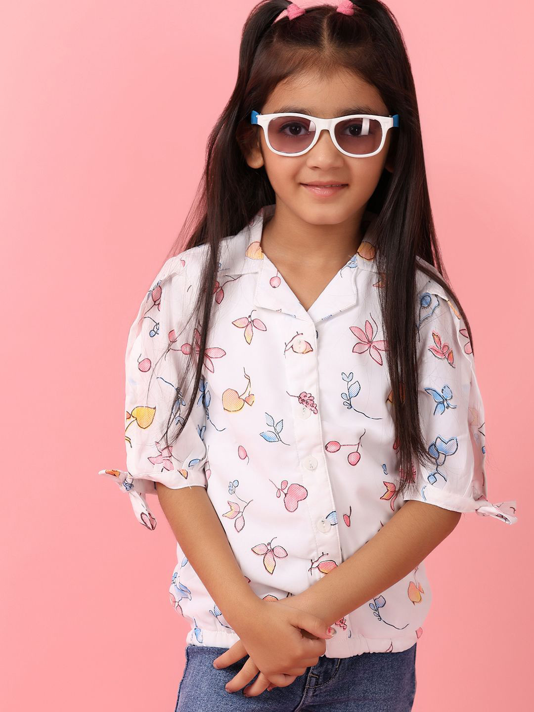 

V-Mart Girls Conversational Printed Cotton Shirt Style Top, White