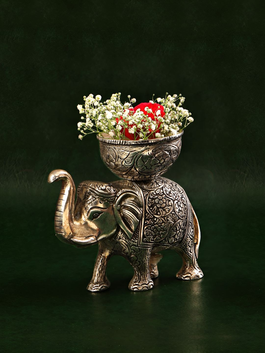 

THE HOME CO. Silver-Toned Antique Elephant Candle Holder