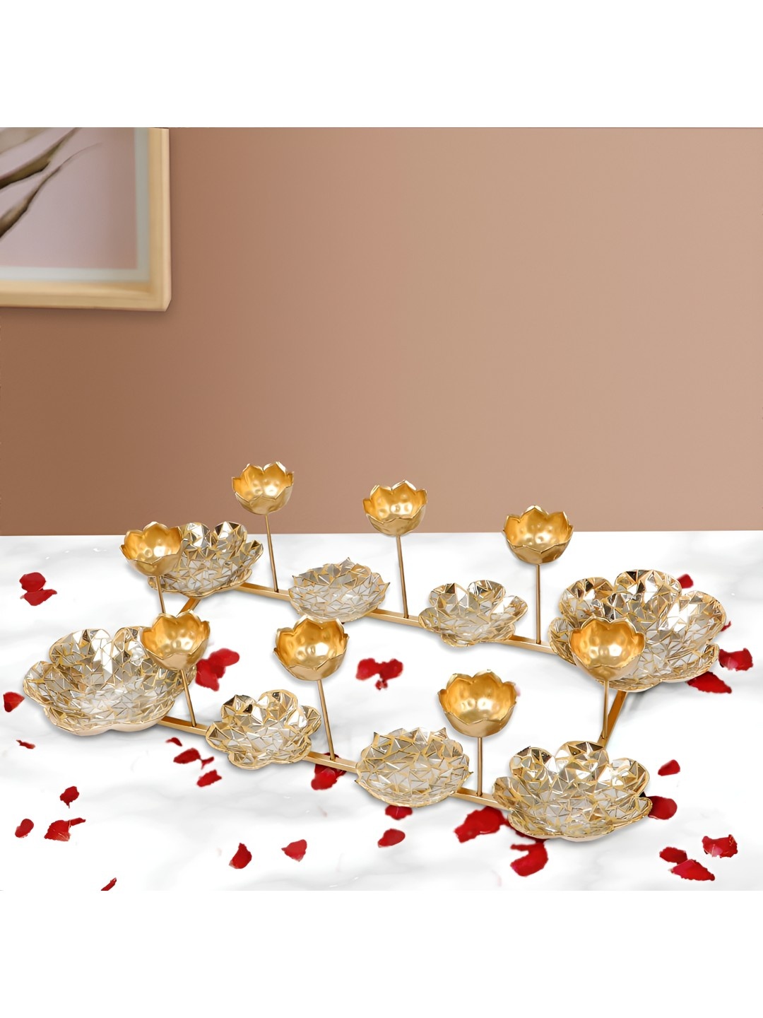 

THE HOME CO. Gold-Toned Mosaic Rangoli Candle Holder