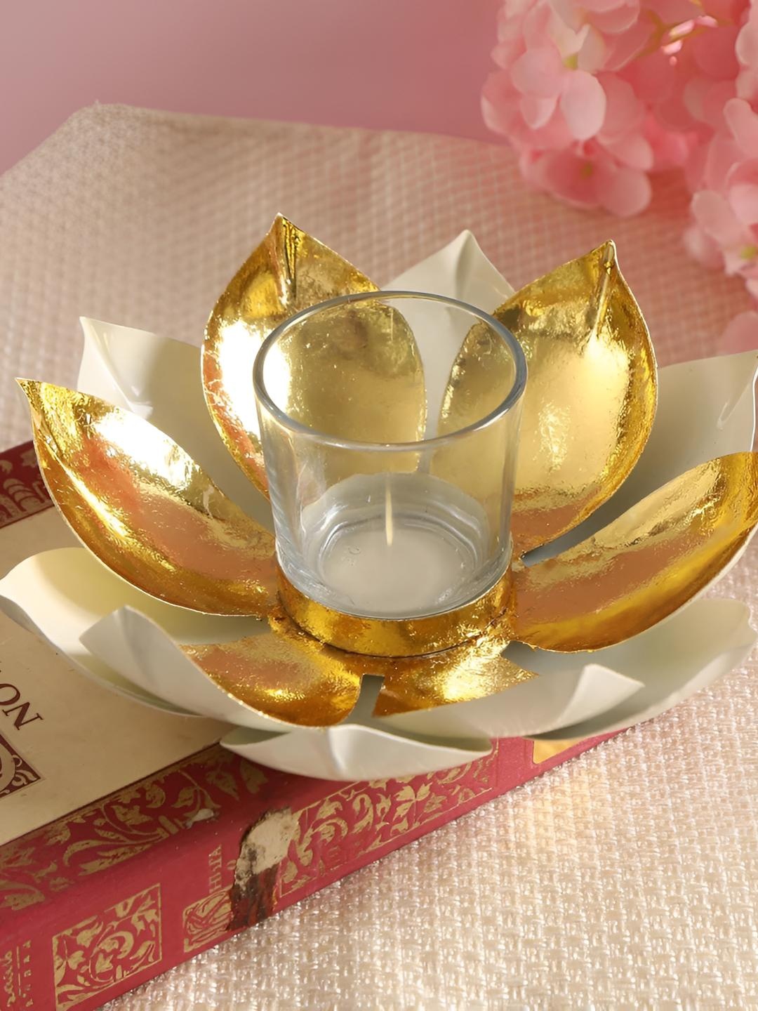 

THE HOME CO. Gold-Toned & Transparent 2 Pieces Lotus Candle Holder