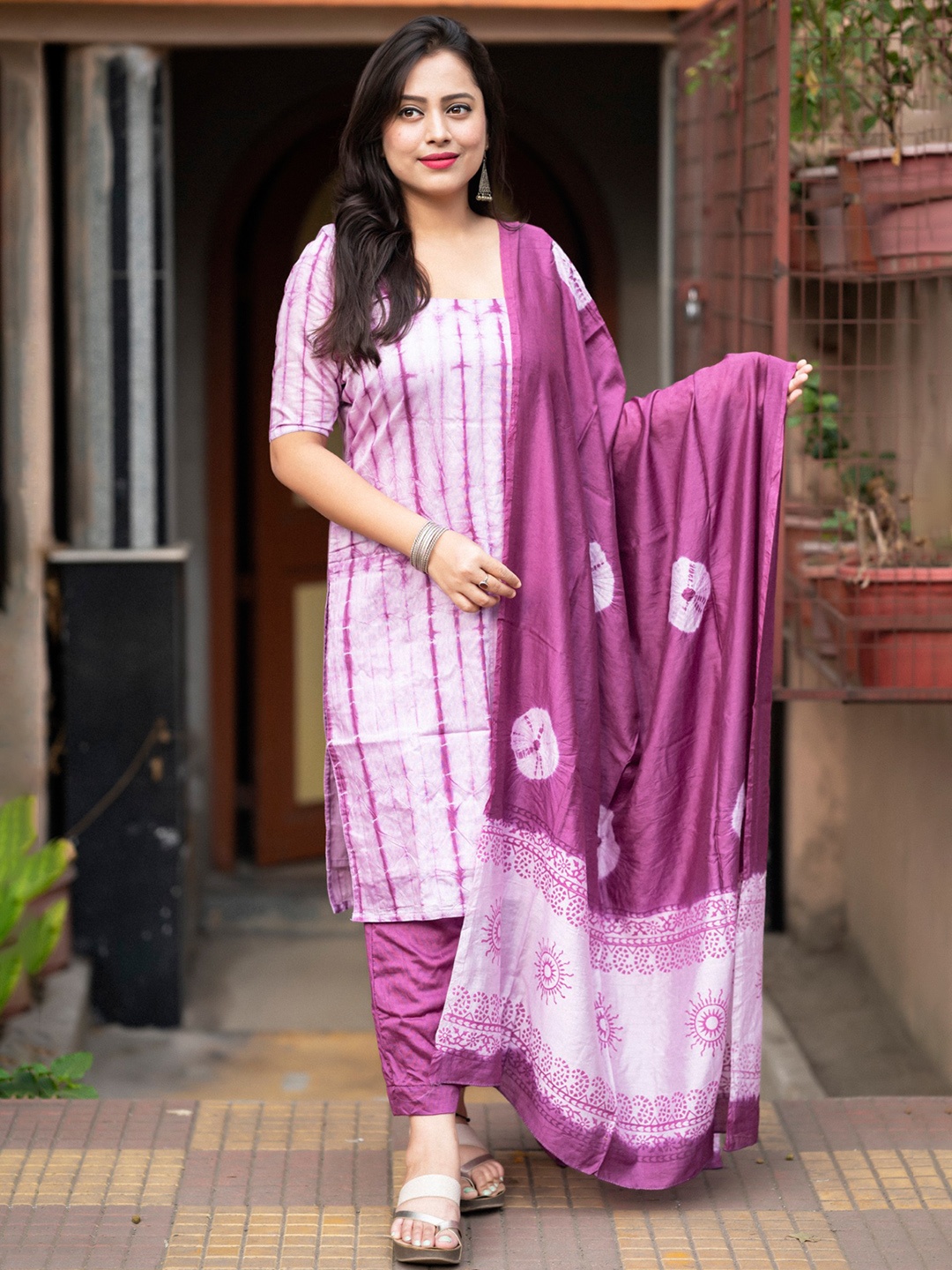 

KALINI Abstract Printed Unstitched Dress Material, Purple