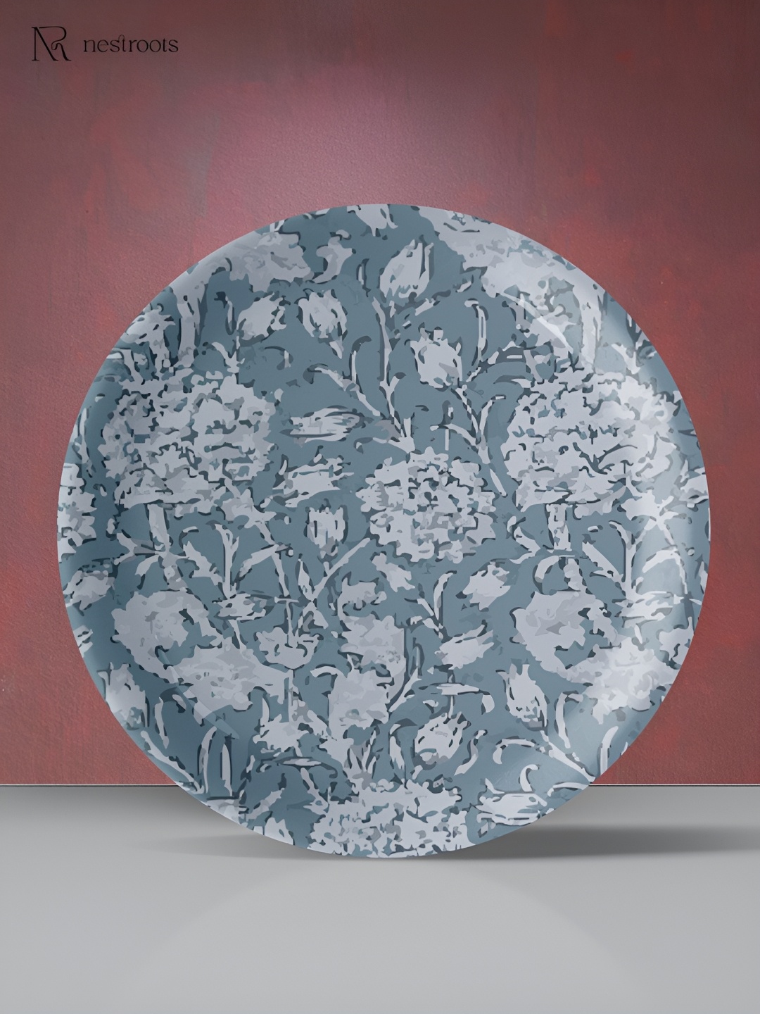 

nestroots Blue & White Floral Printed Wall Plate, Black