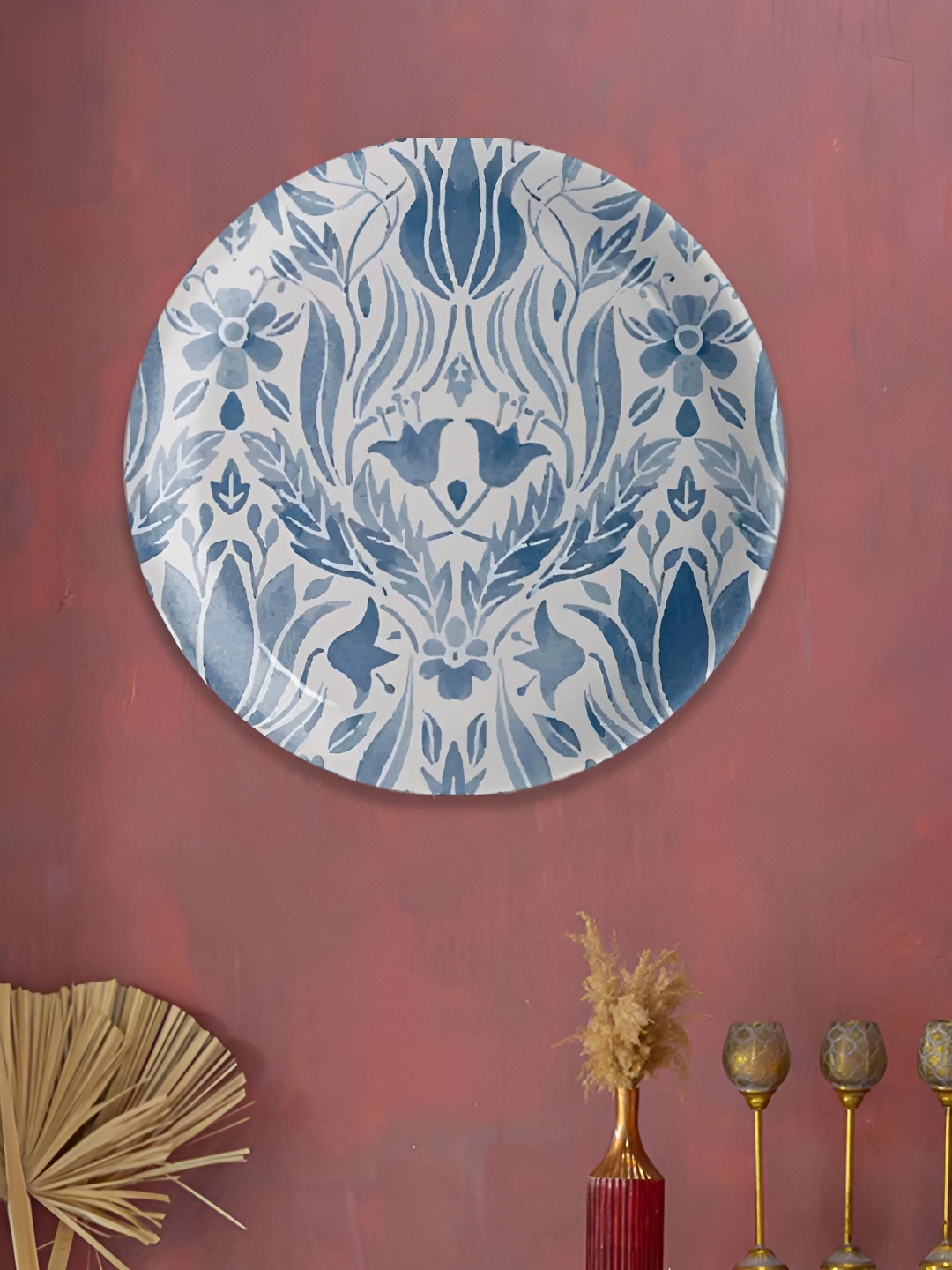 

nestroots White & Blue Floral Printed Wall Plate