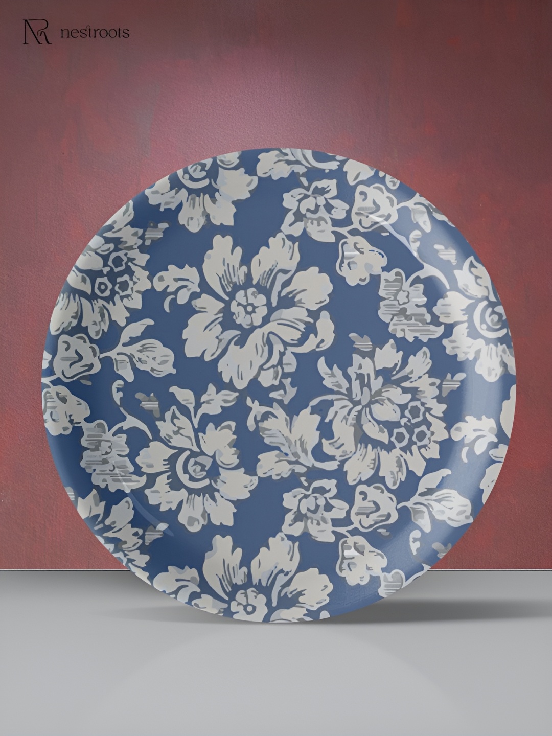 

nestroots White & Blue Floral Printed Wall Plate