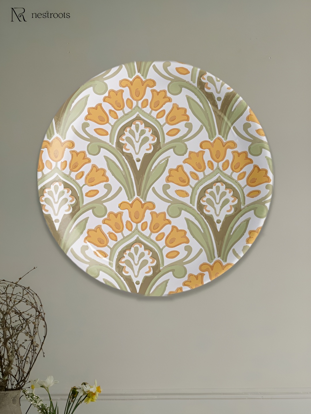 nestroots White & Yellow Floral Printed Wall Plate