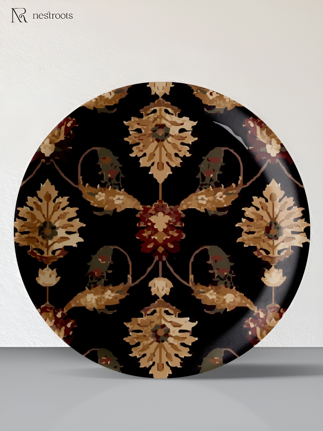 

nestroots Black & Beige Floral Printed Wall Plate