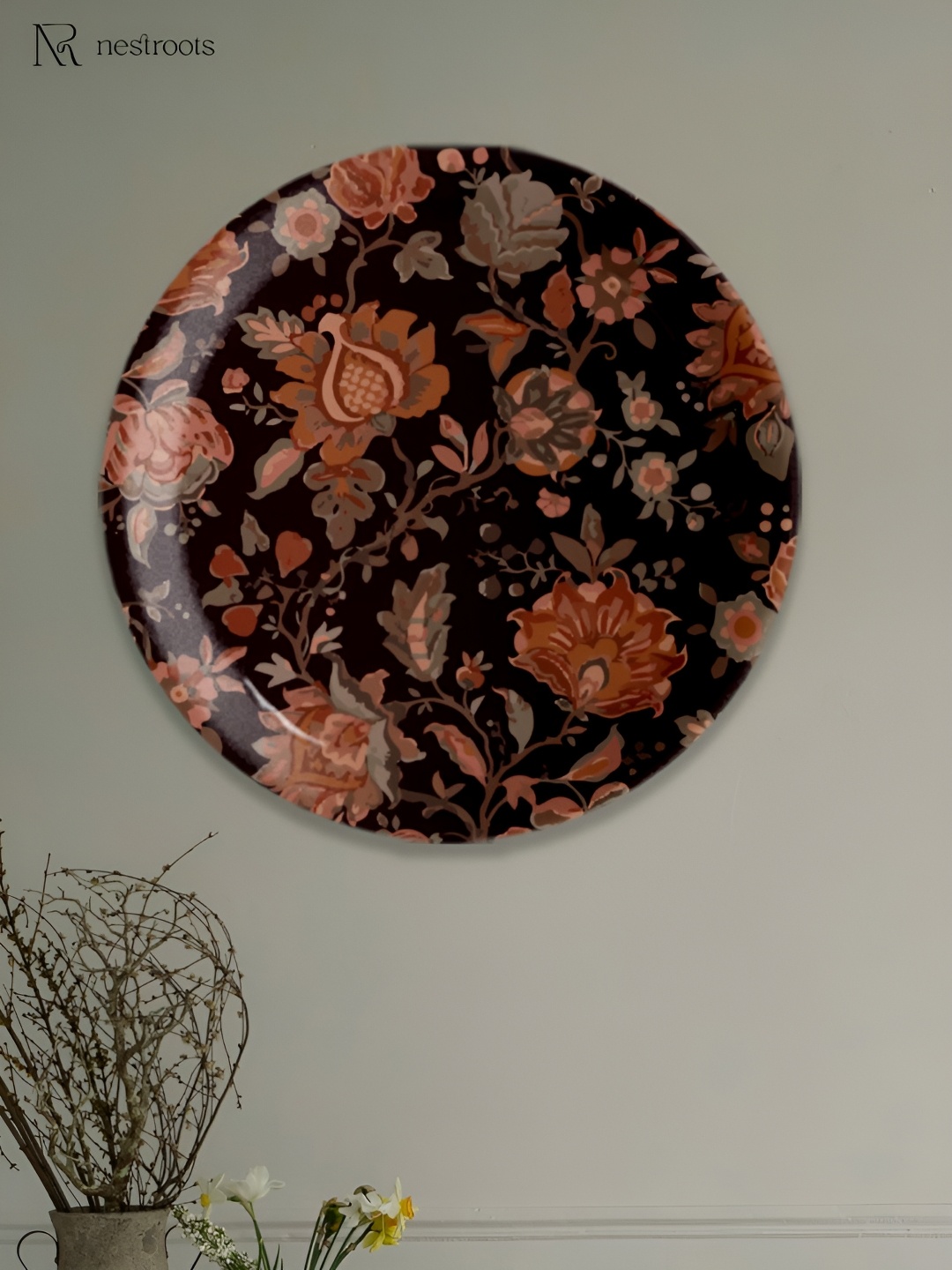 

nestroots Black & Brown Floral Printed Wall Plate