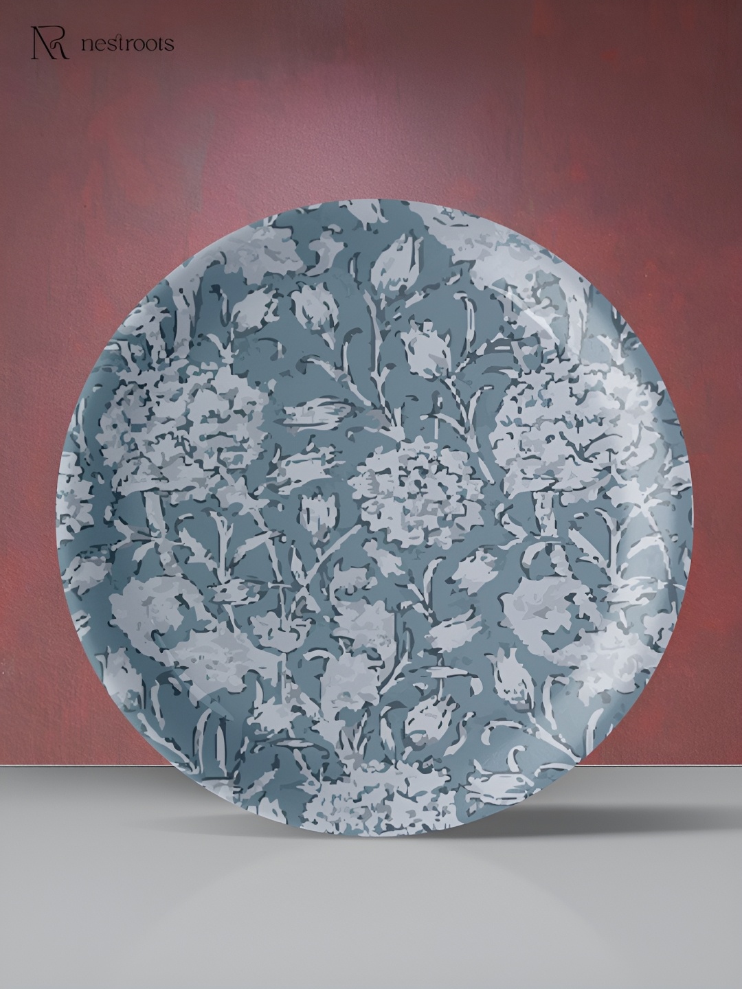 

nestroots Grey & White Floral Printed Wall Plate