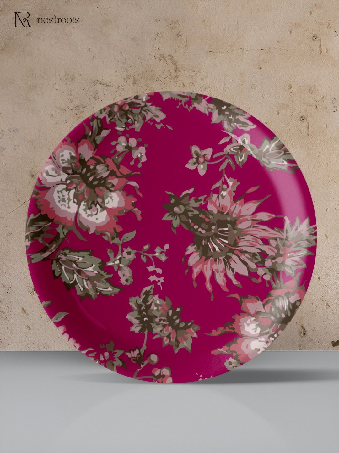 

nestroots Pink & Green Floral Printed Wall Plate
