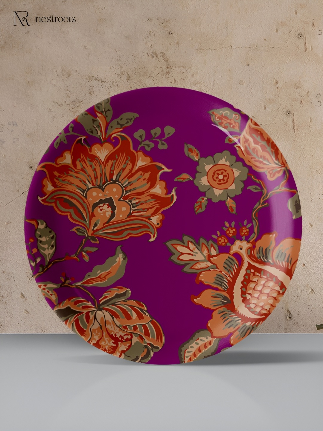 

nestroots Purple & Red Floral Printed Wall Plate