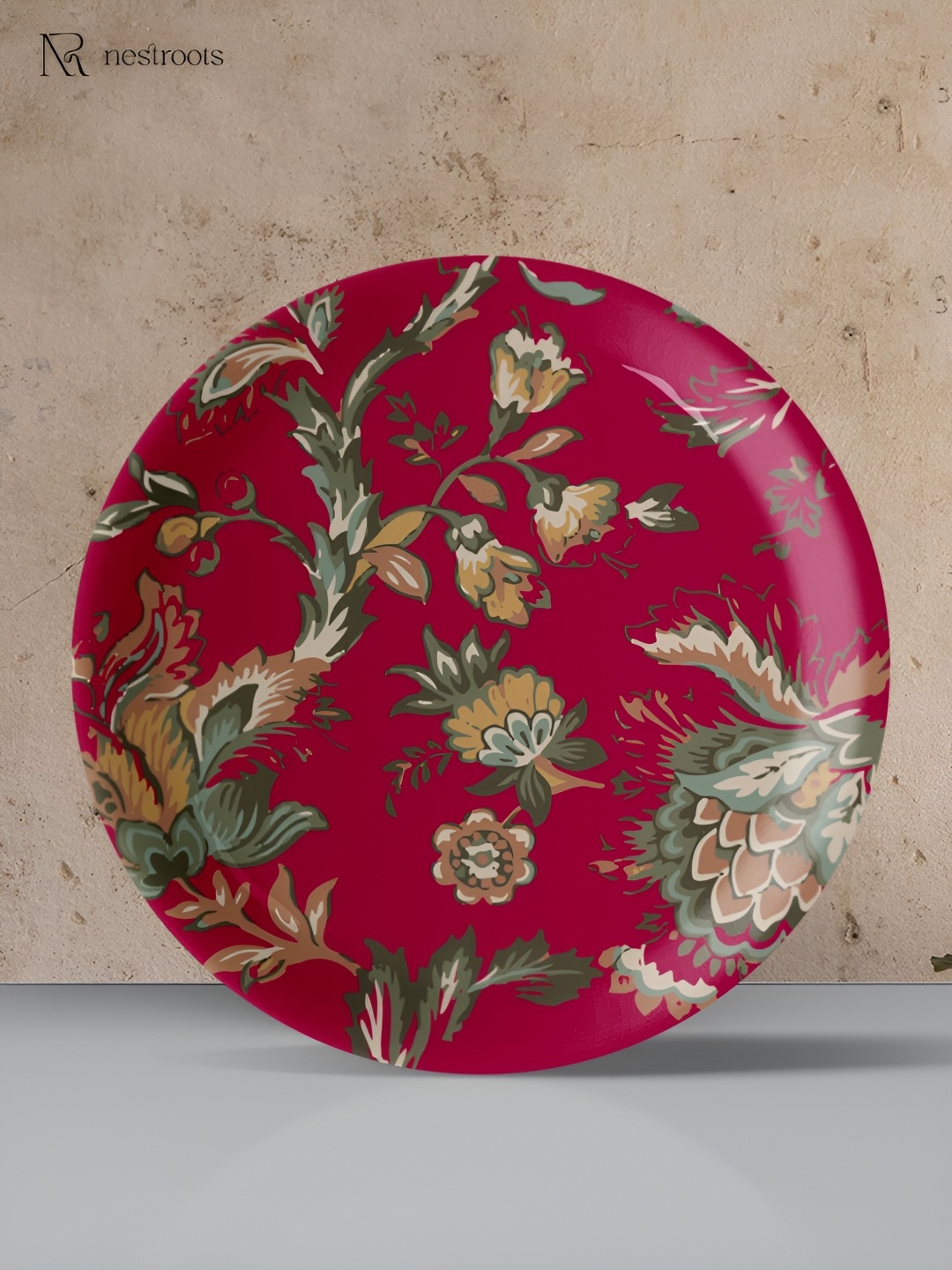 

nestroots Pink & Green Floral Printed Wall Plate