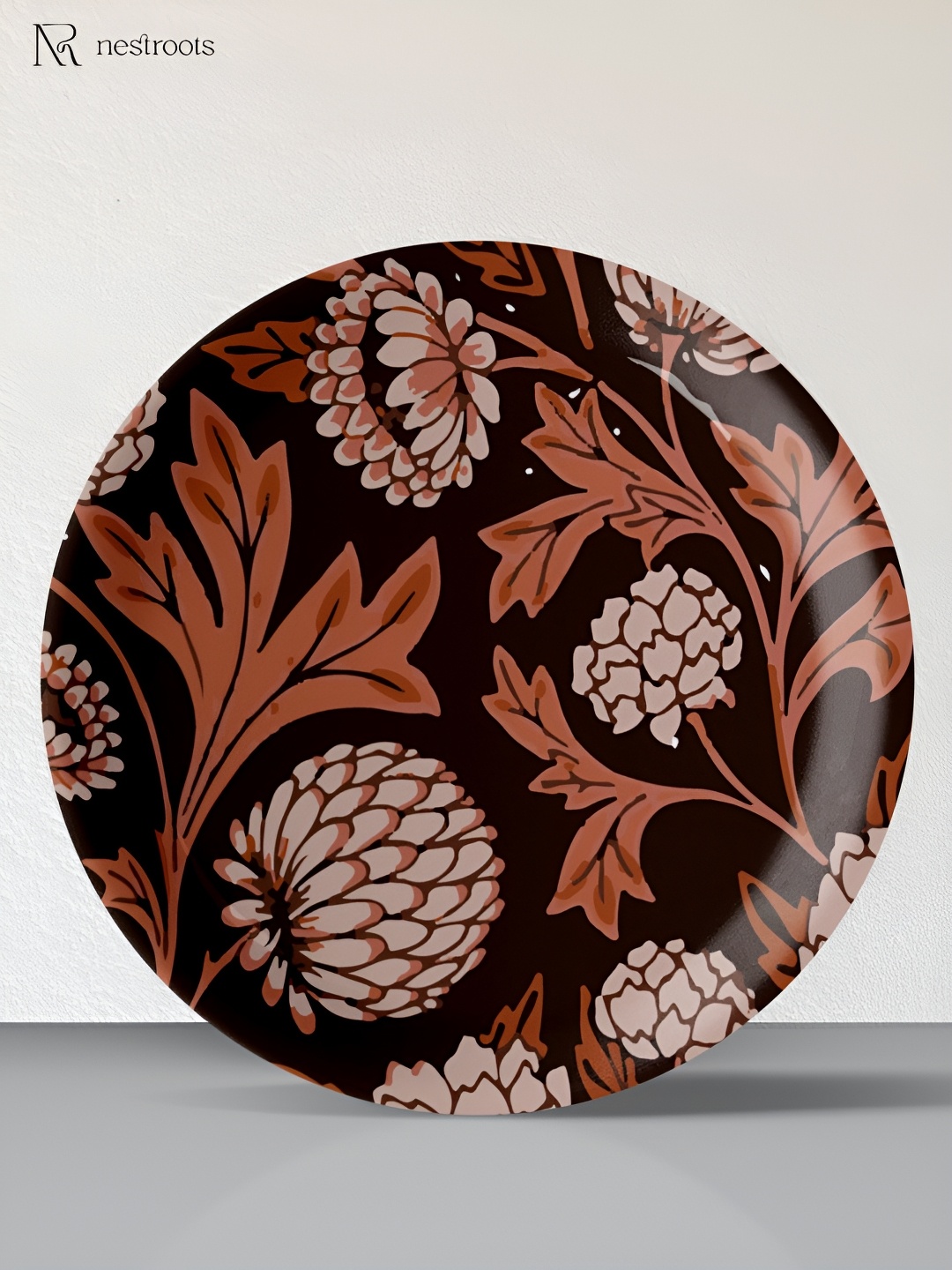 

nestroots Coffee Brown & Brown Floral Printed Wall Plate