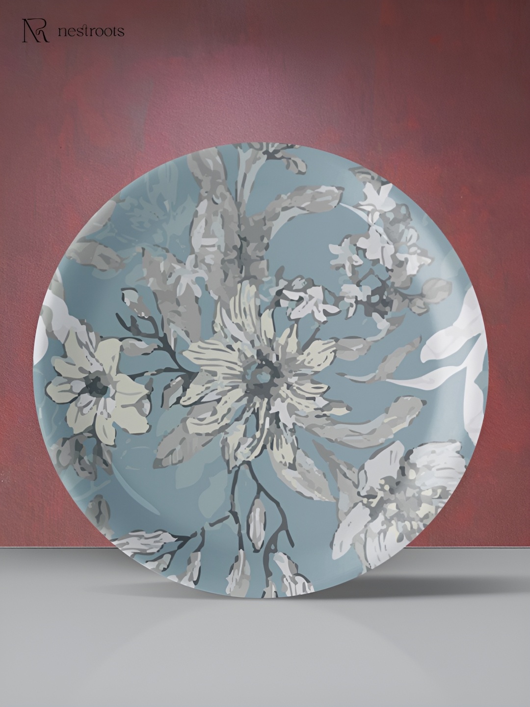 

nestroots White & Blue Floral Printed Wall Plate