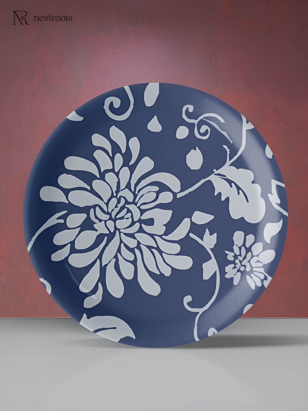 

nestroots Blue & White Floral Printed Wall Plate