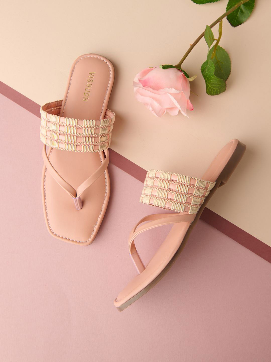 

Vishudh Women Ethnic T-Strap Flats, Peach
