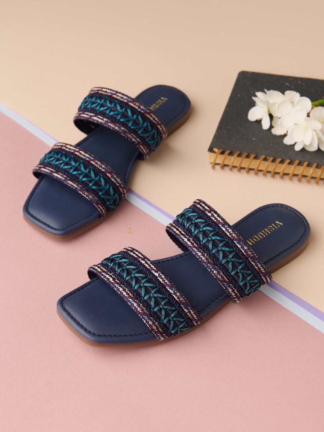 

Vishudh Women Ethnic Open Toe Flats, Navy blue