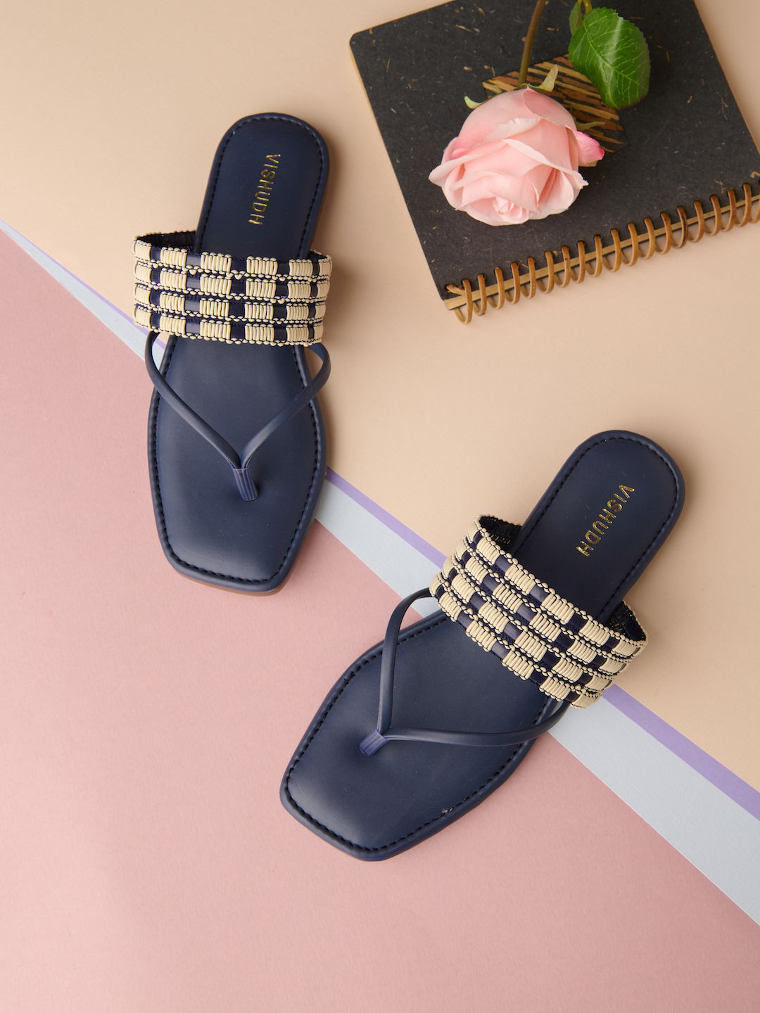 

Vishudh Women Ethnic T-Strap Flats, Navy blue