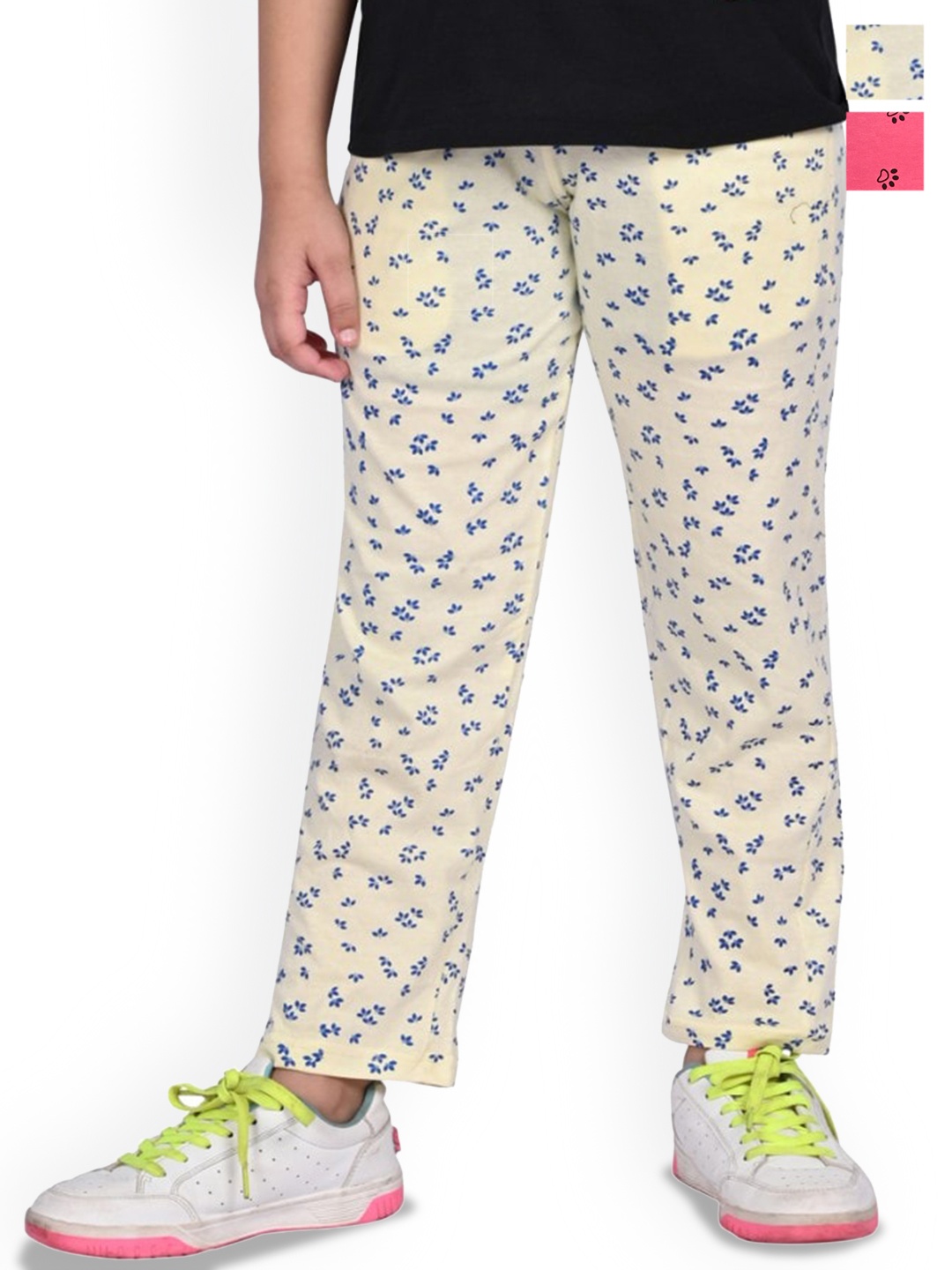 

BAESD Girls Pack Of 2 Printed Pure Cotton Mid Rise Track Pants, Pink