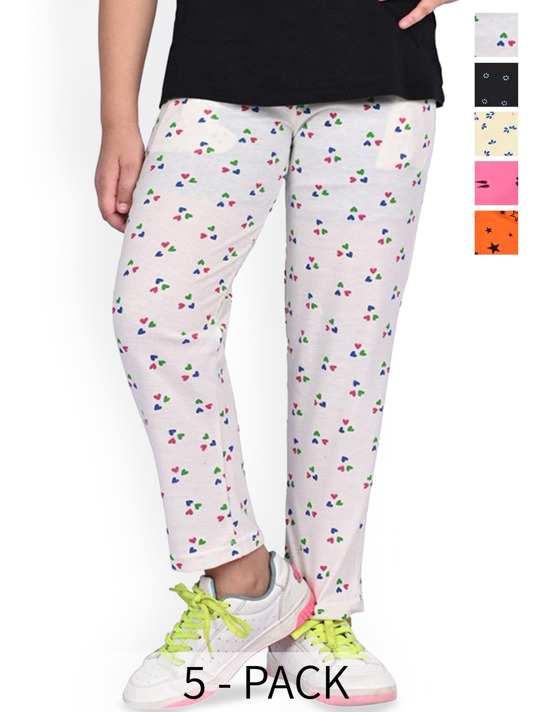

BAESD Girls Pack Of 5 Printed Pure Cotton Track Pants, White