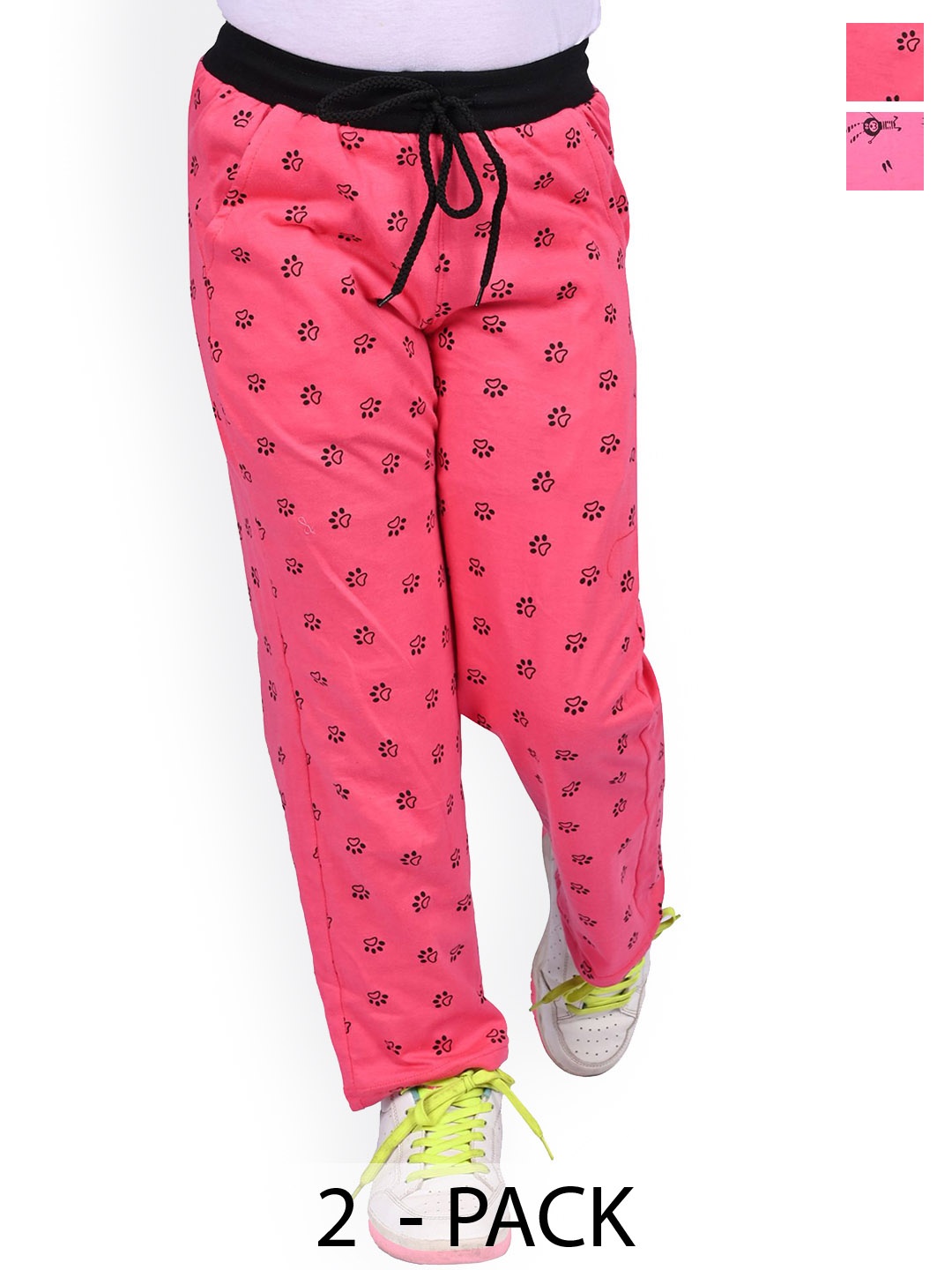 

BAESD Girls Pack Of 2 Printed Pure Cotton Mid Rise Track Pants, Pink