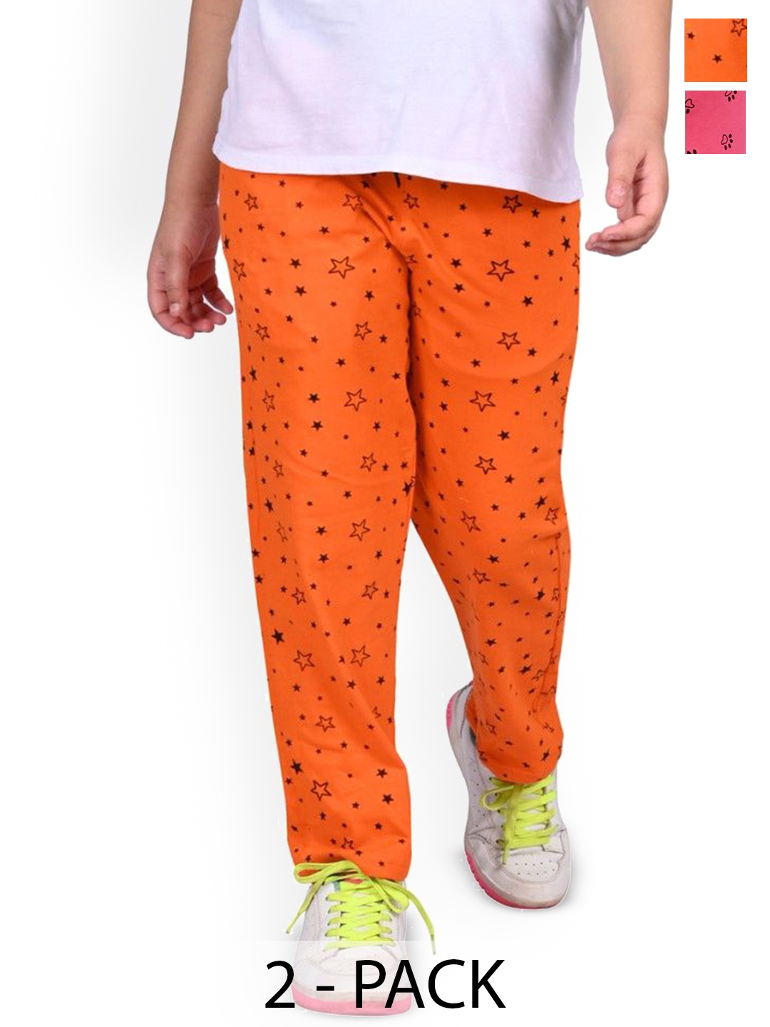 

BAESD Girls Pack Of 2 Printed Pure Cotton Track Pants, Pink